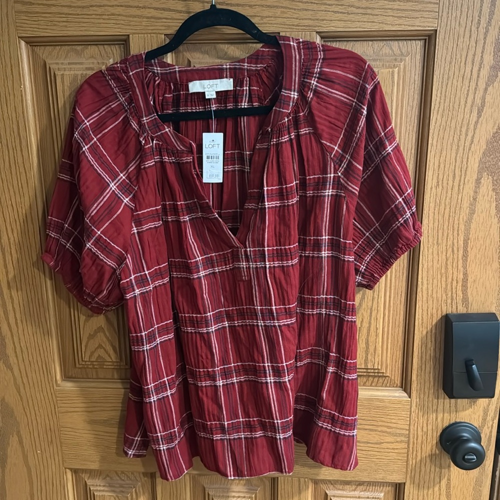Loft short sleeved plaid shirt